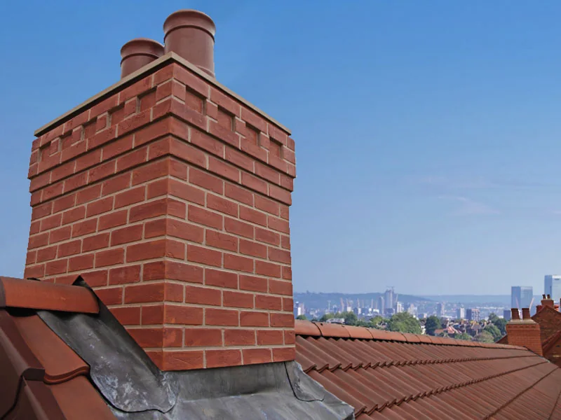 London brick chimney stack repointing, flaunching and pot restoration