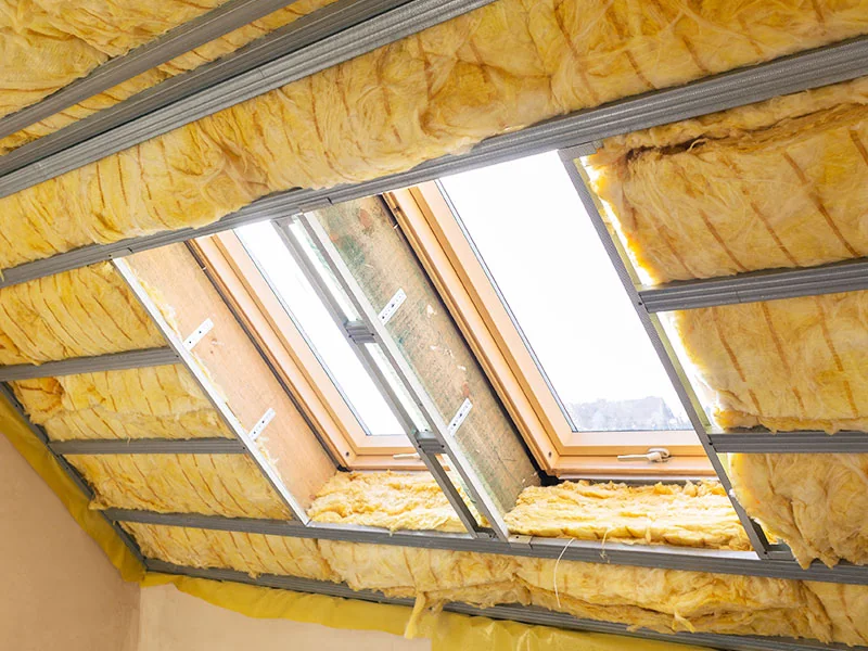 Thermal warm-roof and loft insulation installation meeting Part L Building Regs